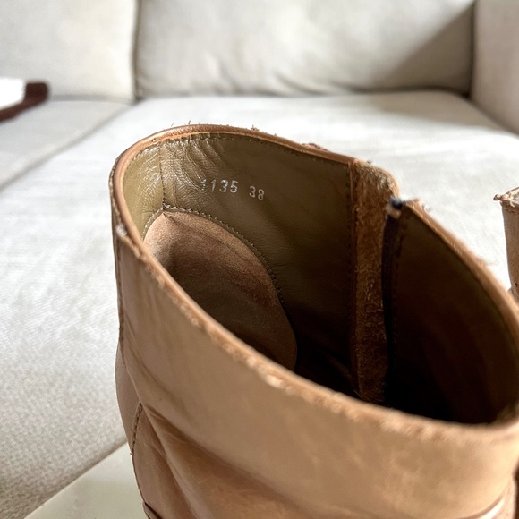 Comptoir Des Cotonniers Tan Brown Leather Western 3" Heel Ankle Boots Size 38 - Picture 11 of 11